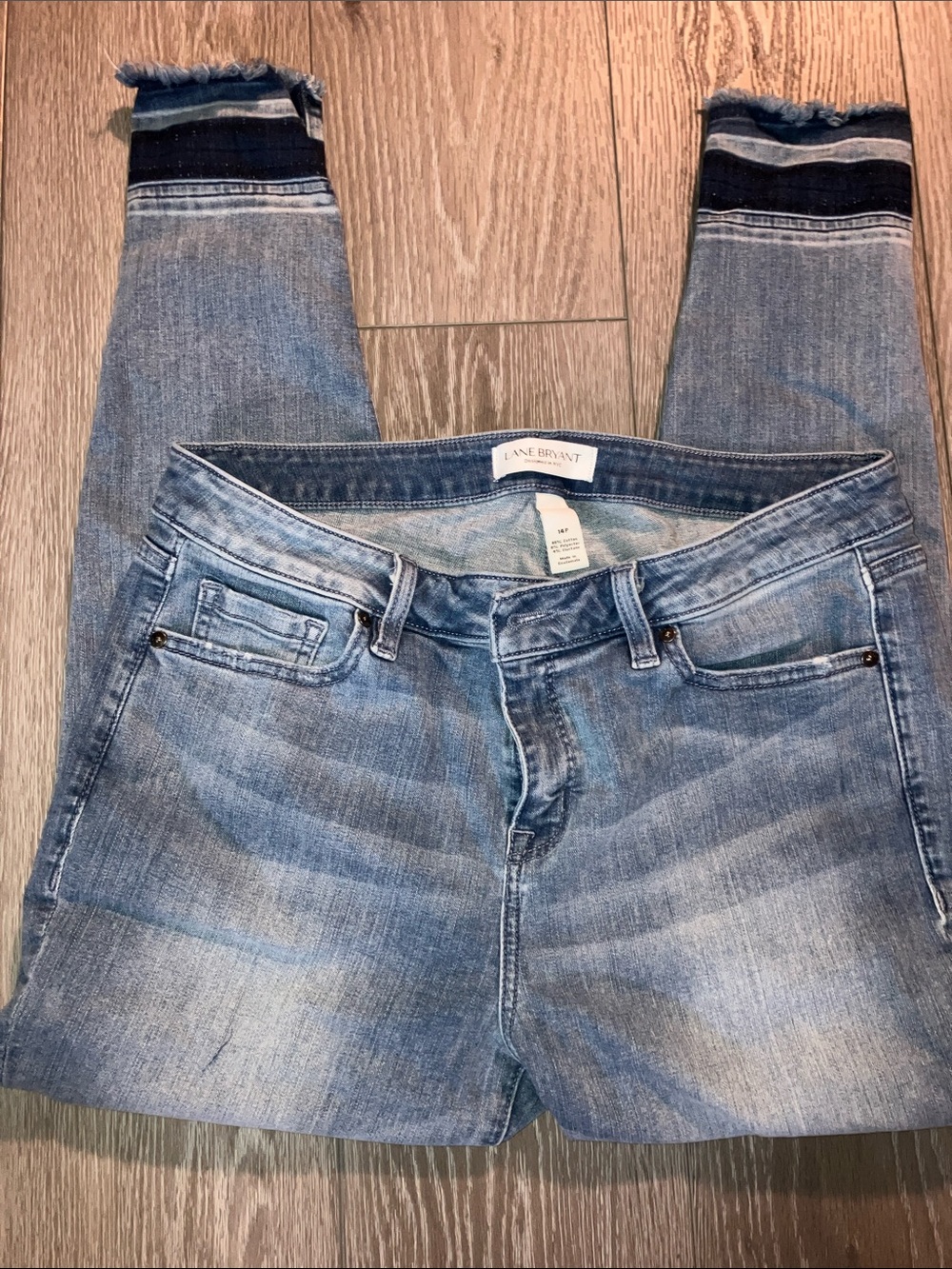 Lane Bryant Light Blue Striped Cuff Skinny Jeans
